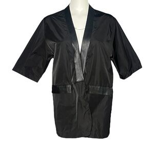 Planet Lauren G Tuxedo Jacket Black Open Boxy Lagenlook 100% Nylon Size 1 M 4-8